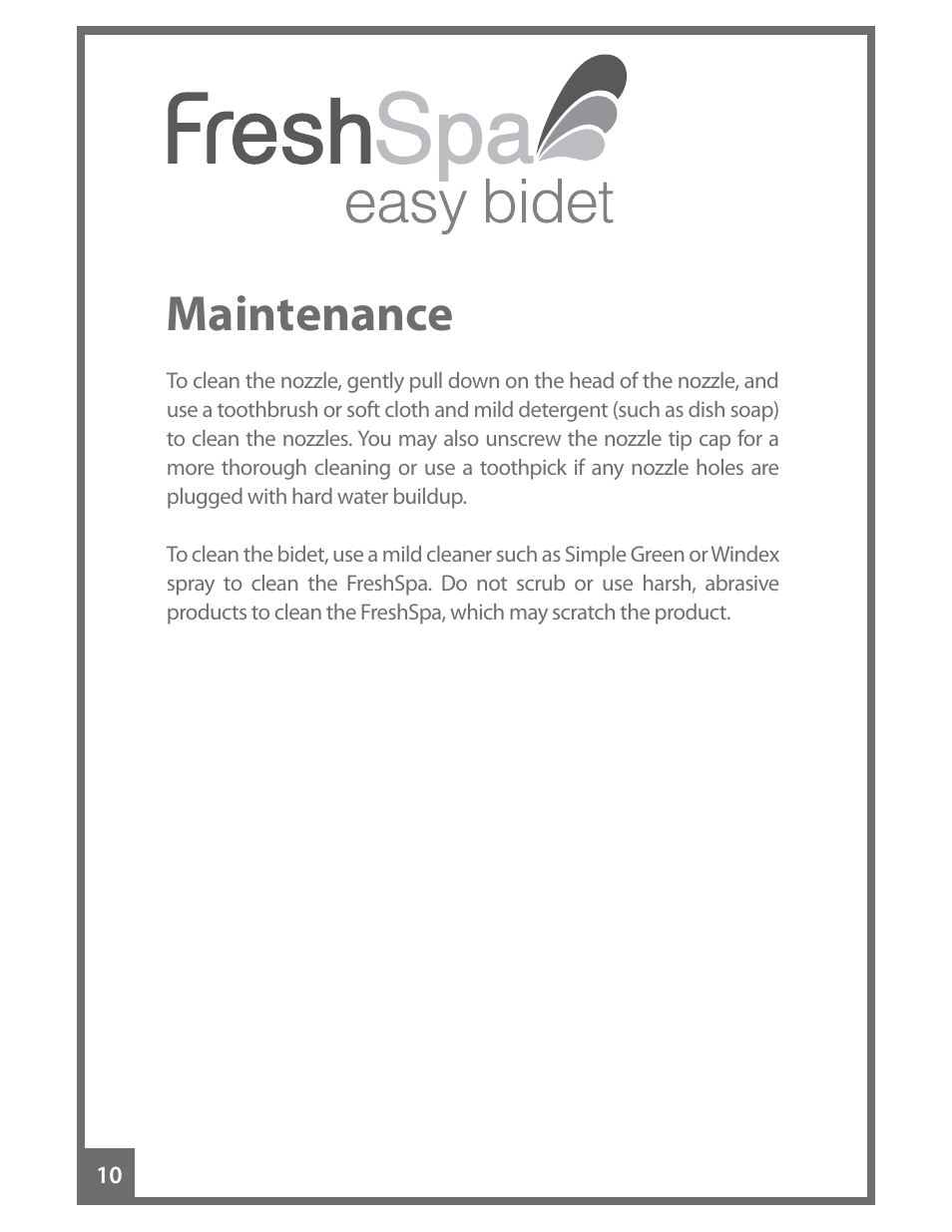 Maintenance | Brondell FreshSpa Easy Bidet User Manual | Page 12 / 44