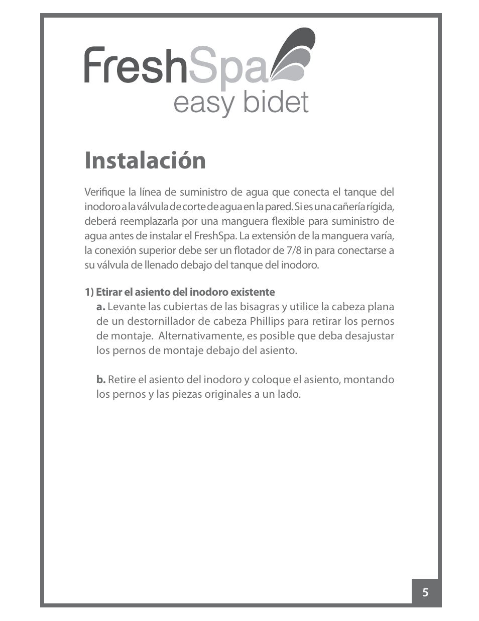 Instalación | Brondell FreshSpa Easy Bidet User Manual | Page 21 / 44