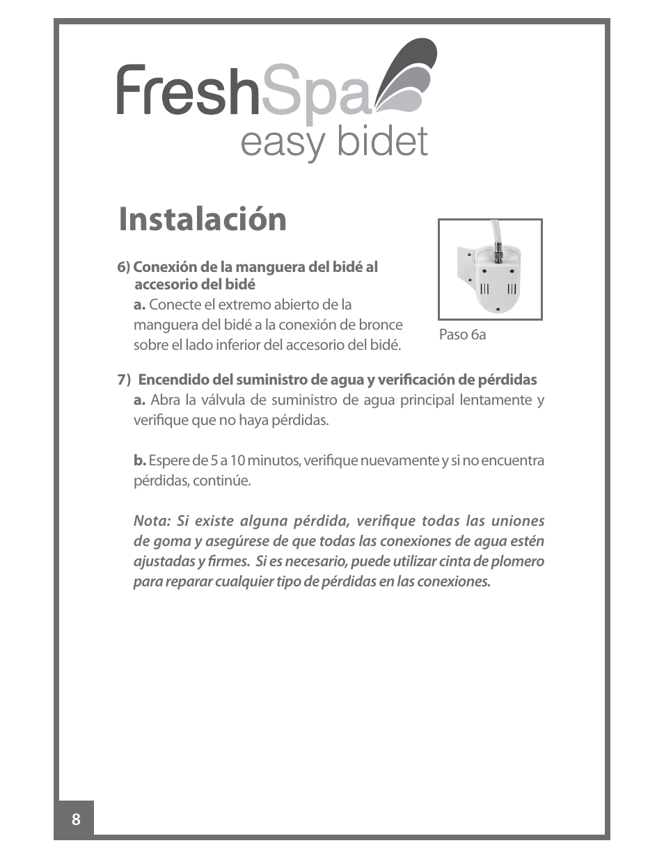 Instalación | Brondell FreshSpa Easy Bidet User Manual | Page 24 / 44
