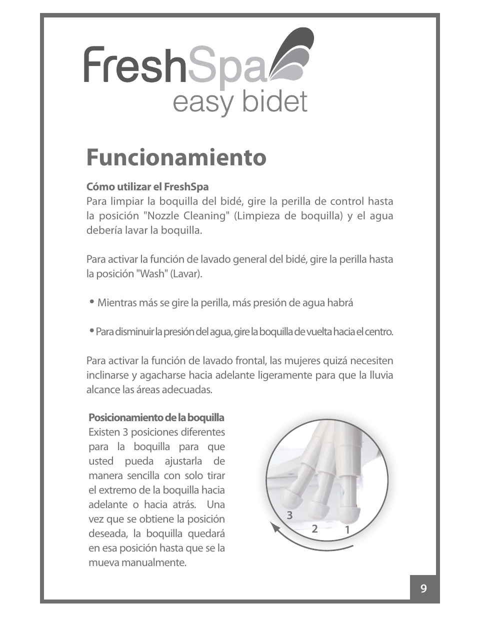Funcionamiento | Brondell FreshSpa Easy Bidet User Manual | Page 25 / 44