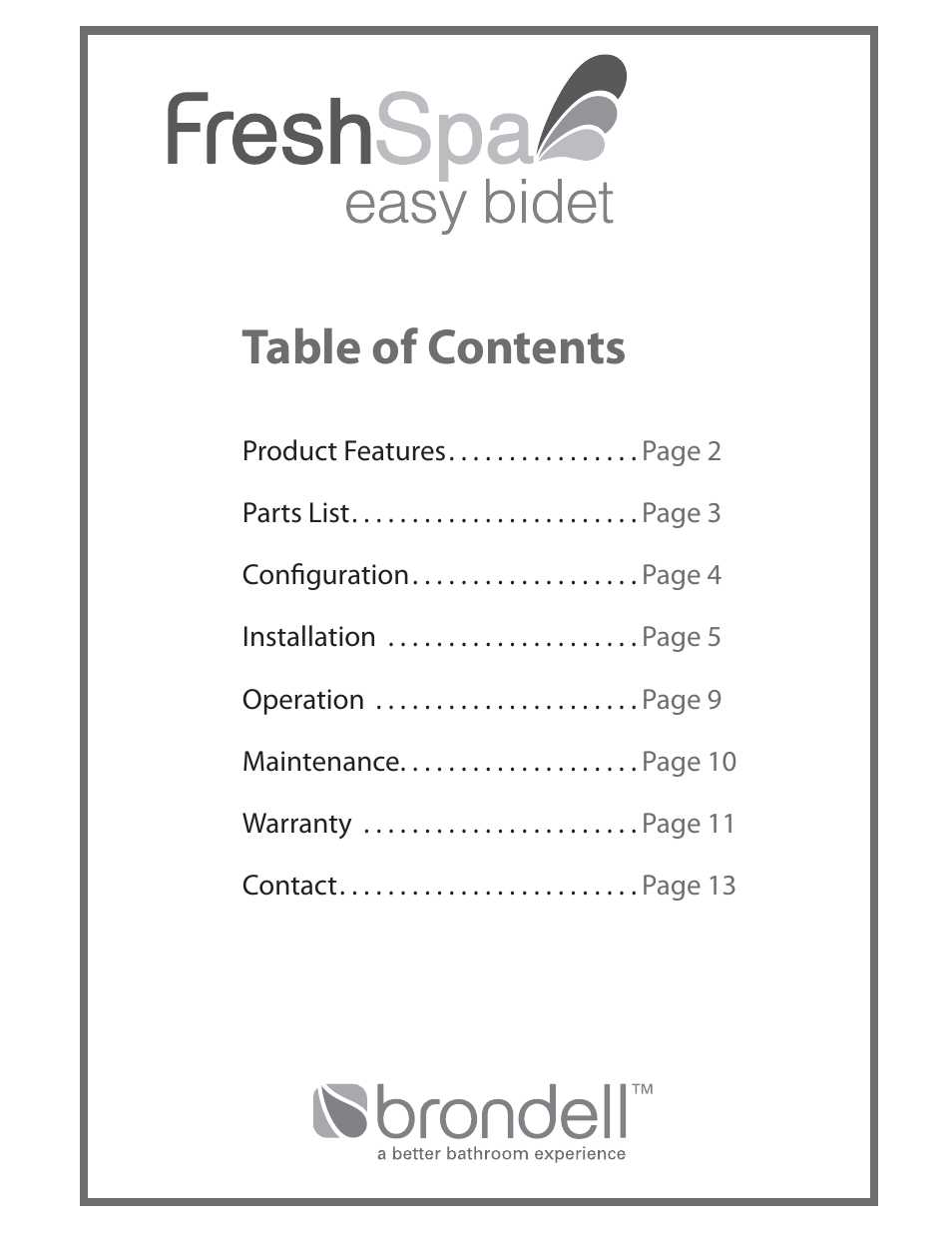 Brondell FreshSpa Easy Bidet User Manual | Page 3 / 44