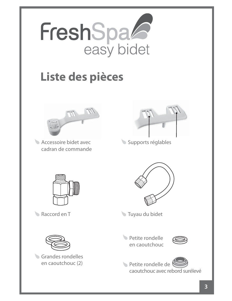 Liste des pièces | Brondell FreshSpa Easy Bidet User Manual | Page 33 / 44