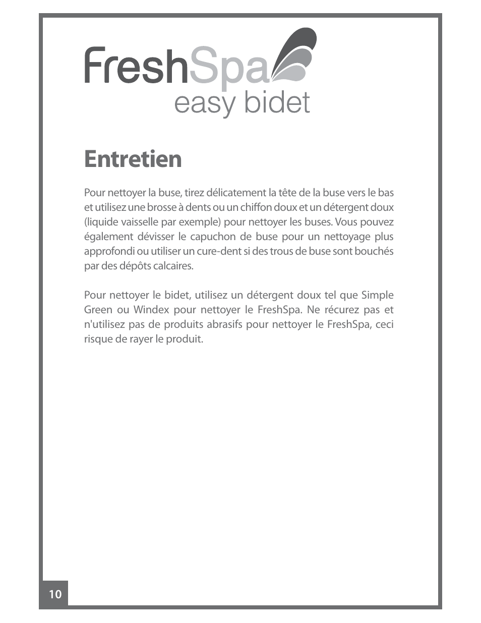 Entretien | Brondell FreshSpa Easy Bidet User Manual | Page 40 / 44