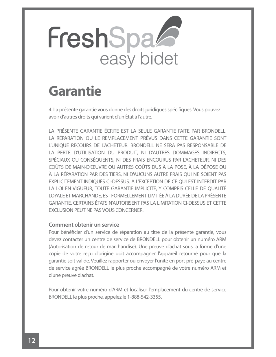 Garantie | Brondell FreshSpa Easy Bidet User Manual | Page 42 / 44