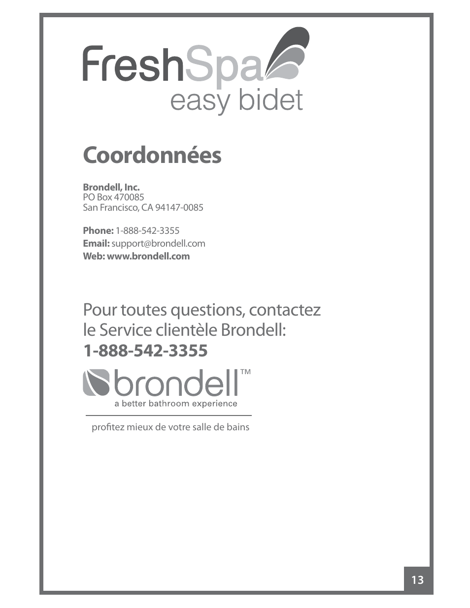 Coordonnées | Brondell FreshSpa Easy Bidet User Manual | Page 43 / 44