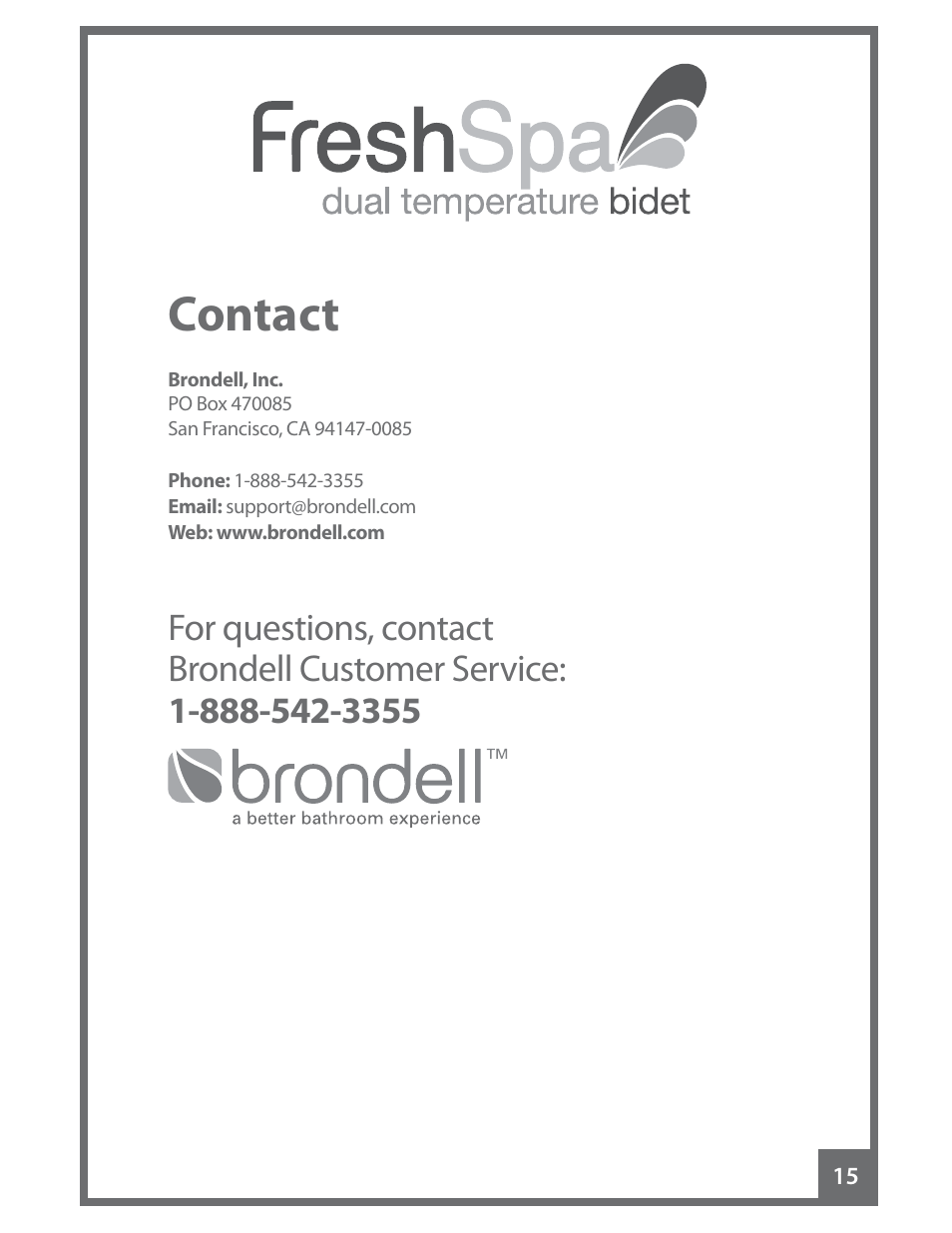 Contact | Brondell FreshSpa Dual Temperature Bidet User Manual | Page 17 / 52