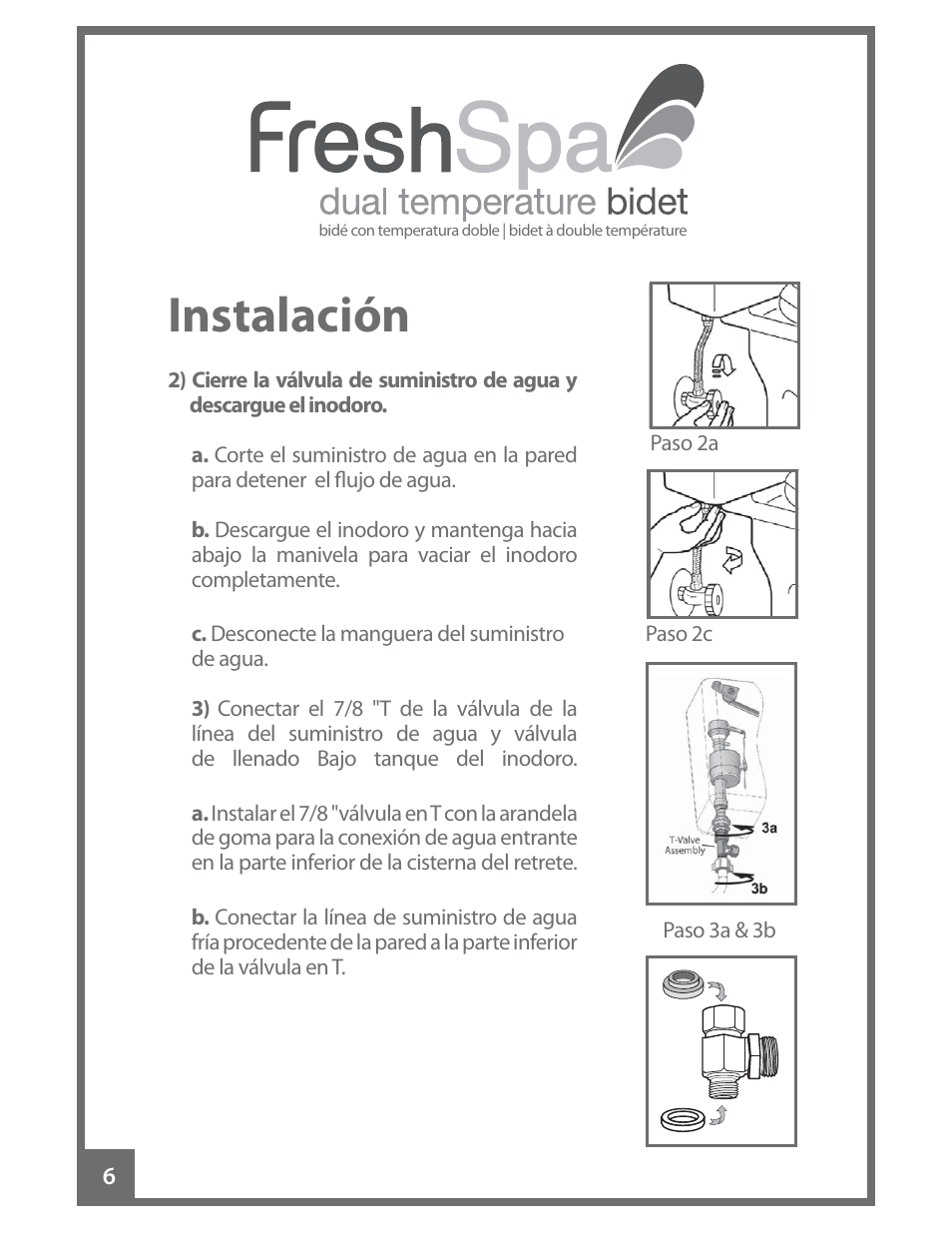 Instalación | Brondell FreshSpa Dual Temperature Bidet User Manual | Page 24 / 52