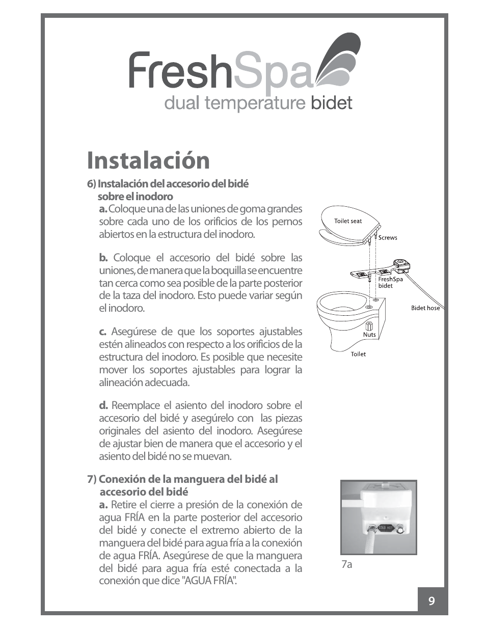 Instalación | Brondell FreshSpa Dual Temperature Bidet User Manual | Page 27 / 52