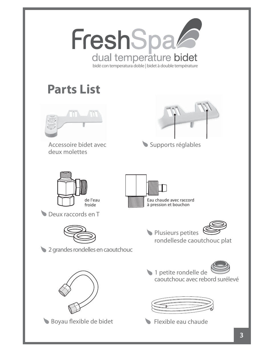 Parts list | Brondell FreshSpa Dual Temperature Bidet User Manual | Page 37 / 52