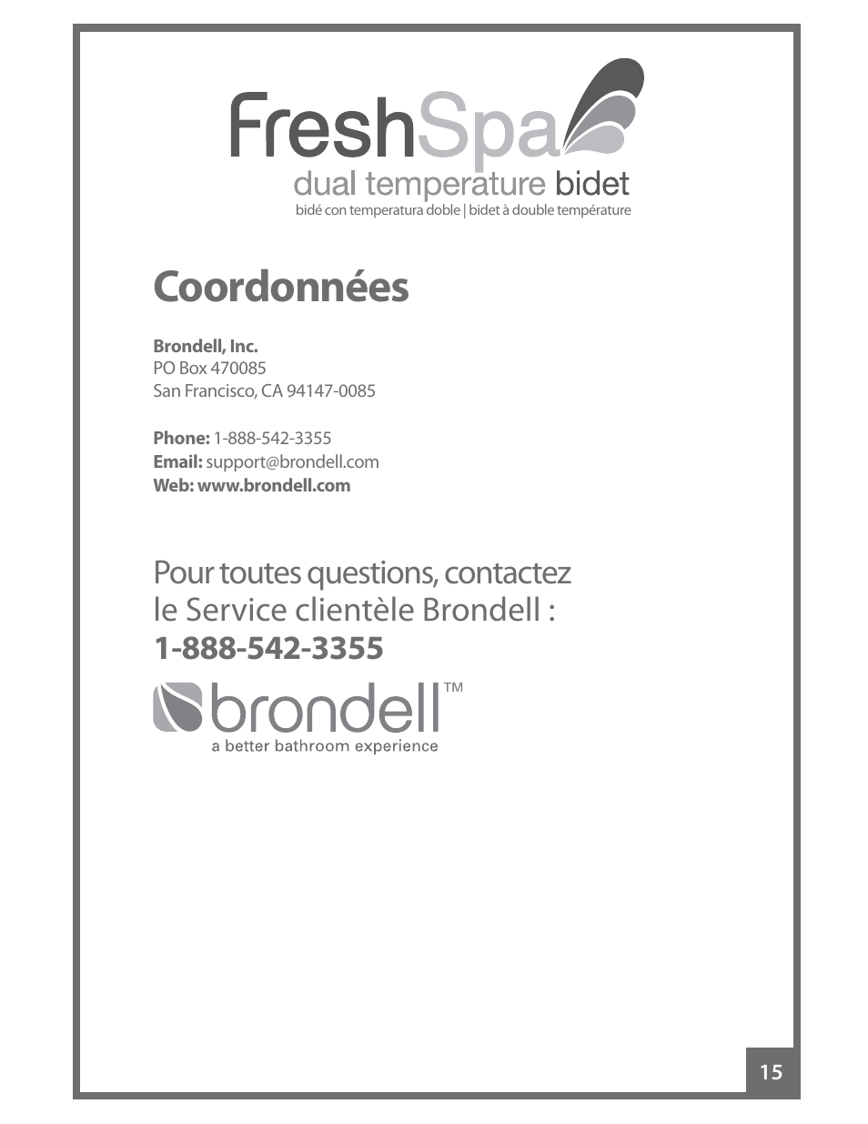 Coordonnées | Brondell FreshSpa Dual Temperature Bidet User Manual | Page 49 / 52