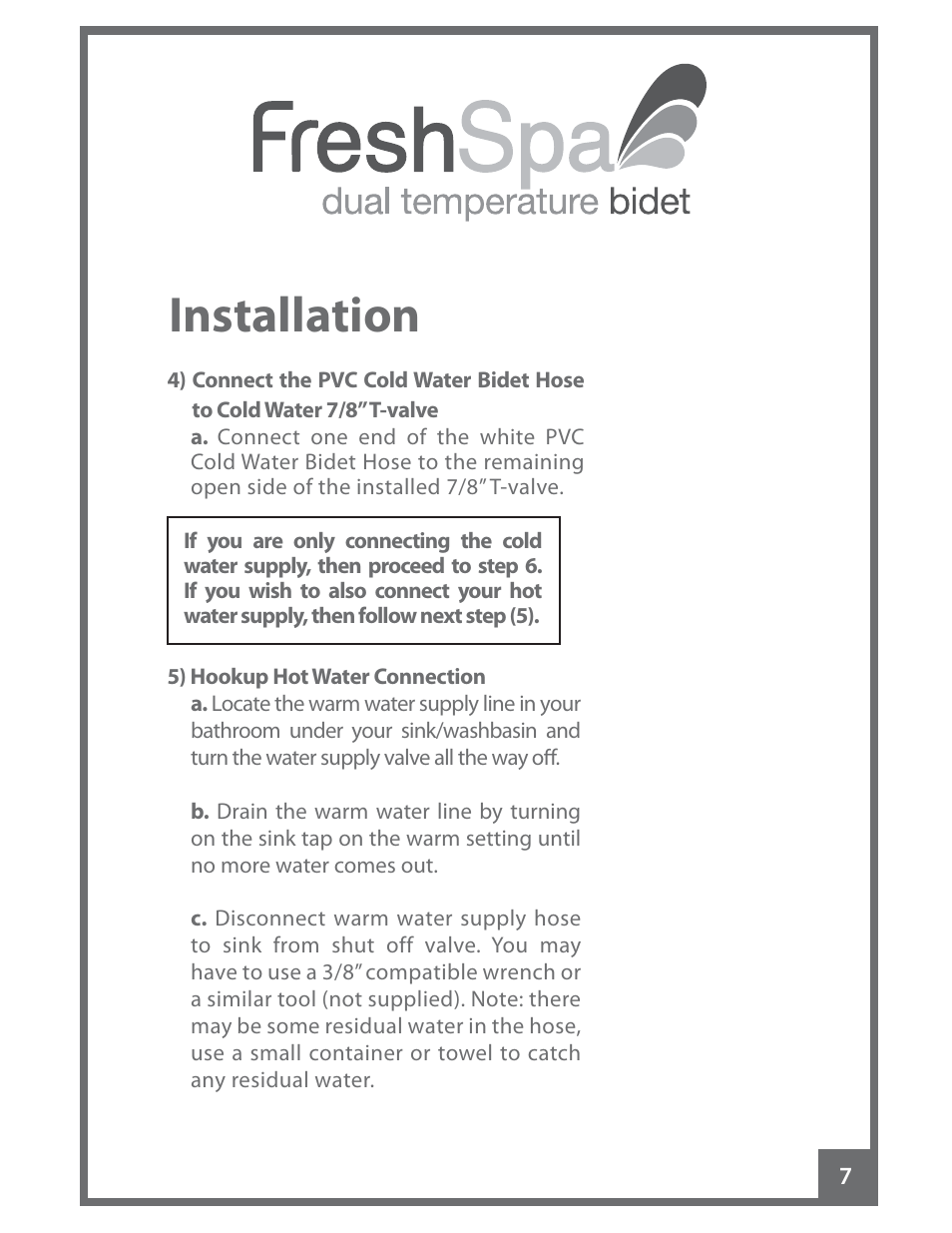 Installation | Brondell FreshSpa Dual Temperature Bidet User Manual | Page 9 / 52