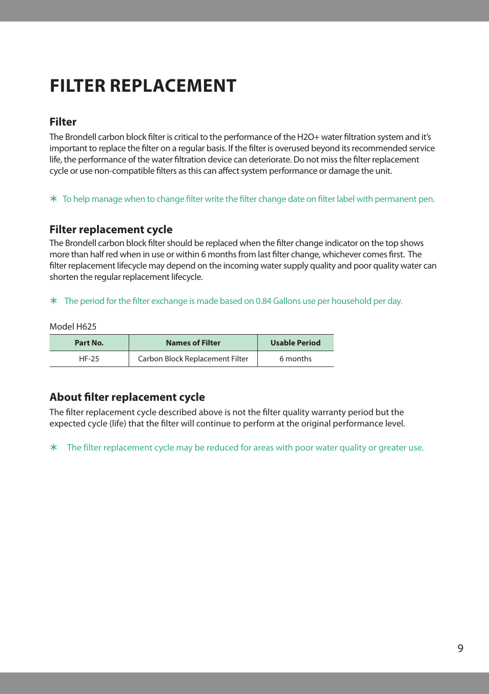 Filter replacement | Brondell H2O+ Pearl H620 Water Filtration System User Manual | Page 11 / 56