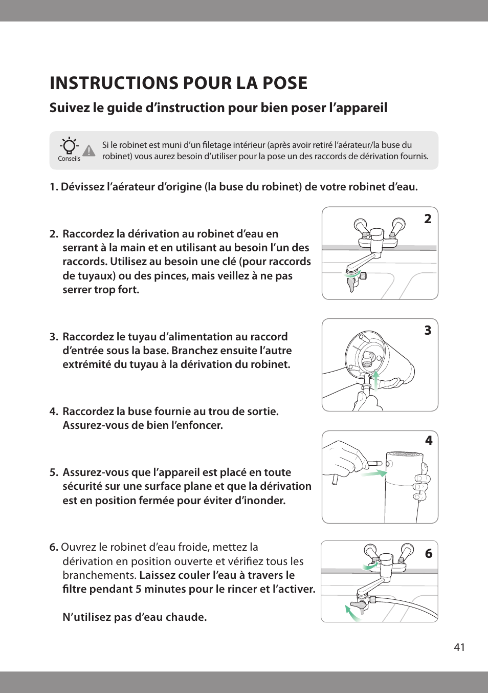 Instructions pour la pose | Brondell H2O+ Pearl H620 Water Filtration System User Manual | Page 43 / 56