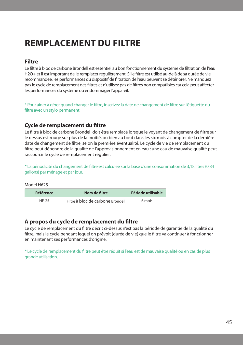 Remplacement du filtre | Brondell H2O+ Pearl H620 Water Filtration System User Manual | Page 47 / 56