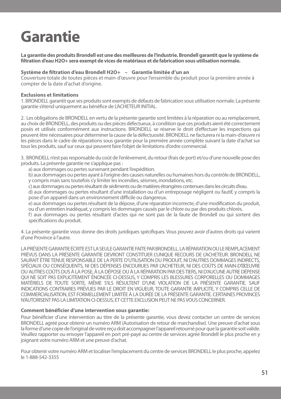 Garantie | Brondell H2O+ Pearl H620 Water Filtration System User Manual | Page 53 / 56