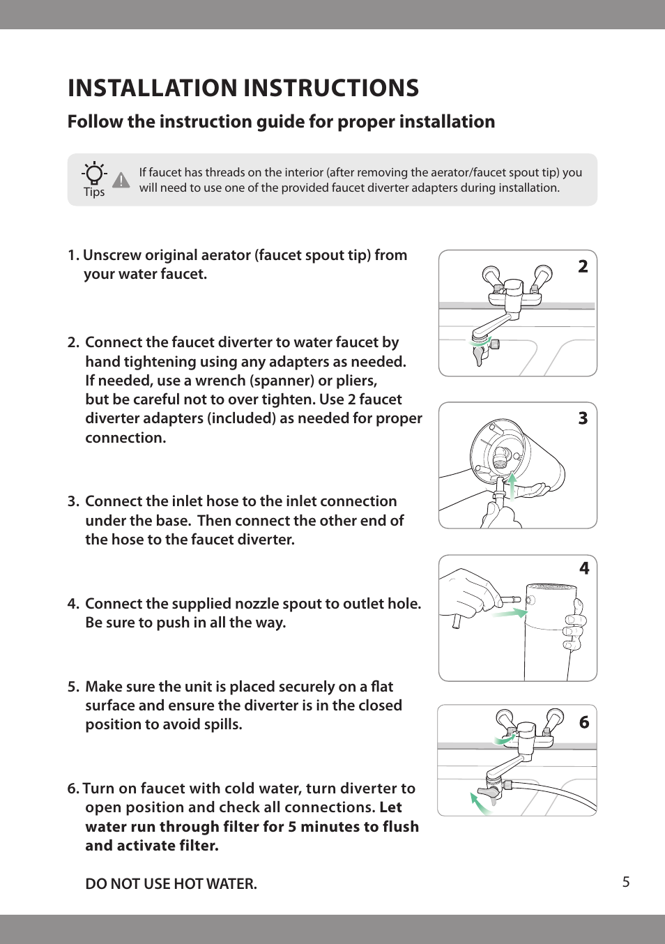 Installation instructions | Brondell H2O+ Pearl H620 Water Filtration System User Manual | Page 7 / 56