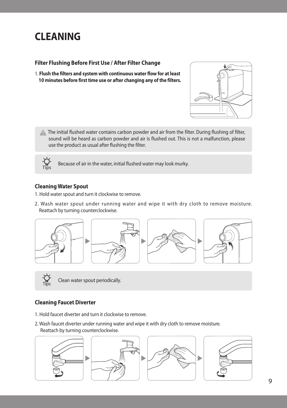 Cleaning | Brondell H2O+ Cypress H630 Water Filtration System User Manual | Page 11 / 60