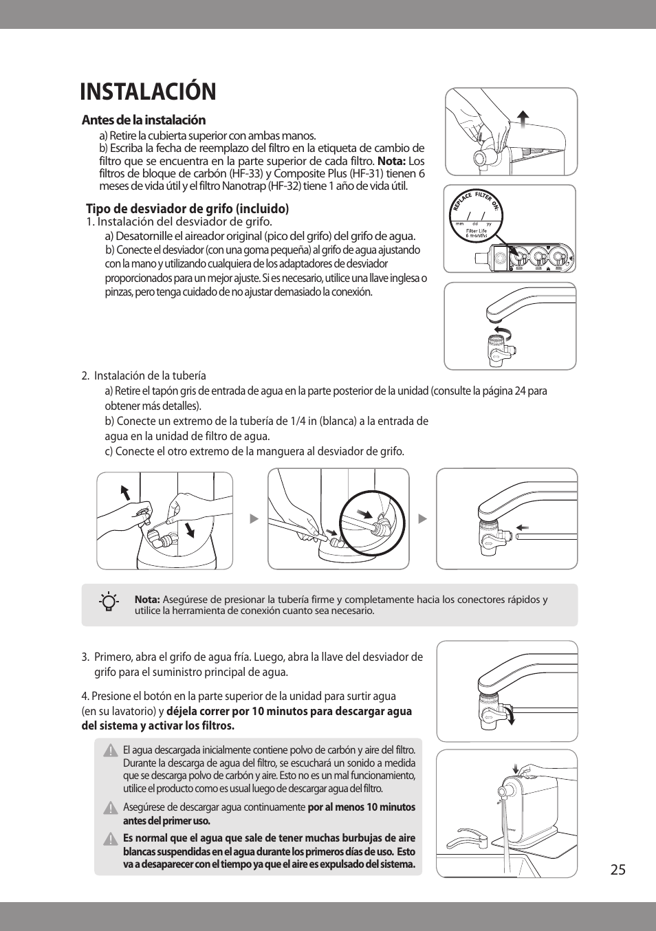 Instalación | Brondell H2O+ Cypress H630 Water Filtration System User Manual | Page 27 / 60