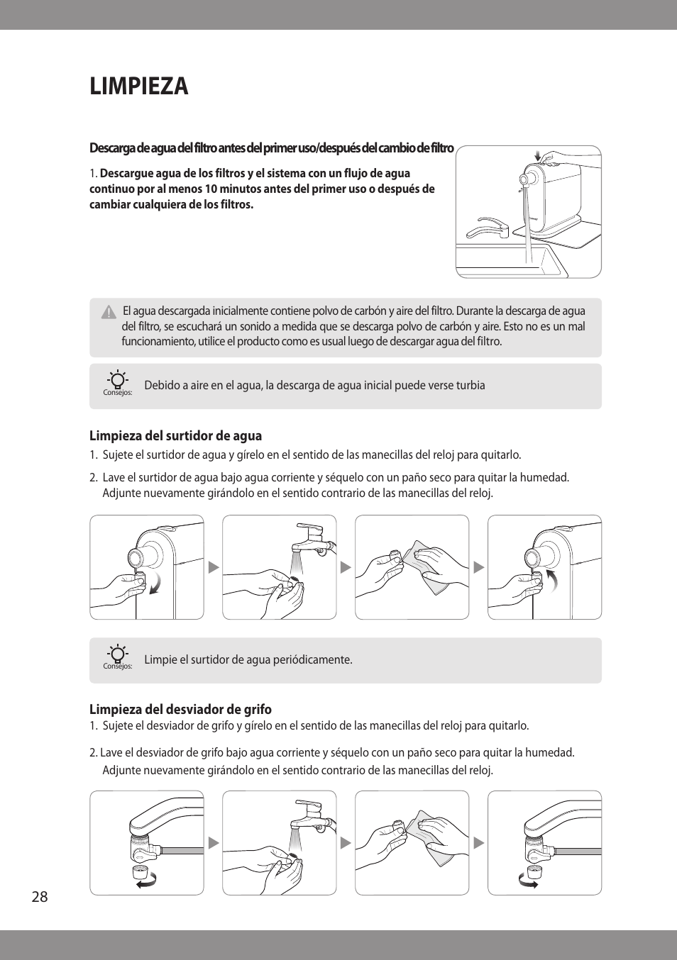 Limpieza | Brondell H2O+ Cypress H630 Water Filtration System User Manual | Page 30 / 60