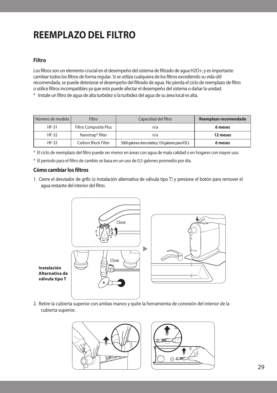 Reemplazo del filtro | Brondell H2O+ Cypress H630 Water Filtration System User Manual | Page 31 / 60