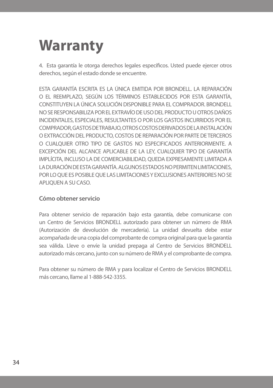 Warranty | Brondell H2O+ Cypress H630 Water Filtration System User Manual | Page 36 / 60