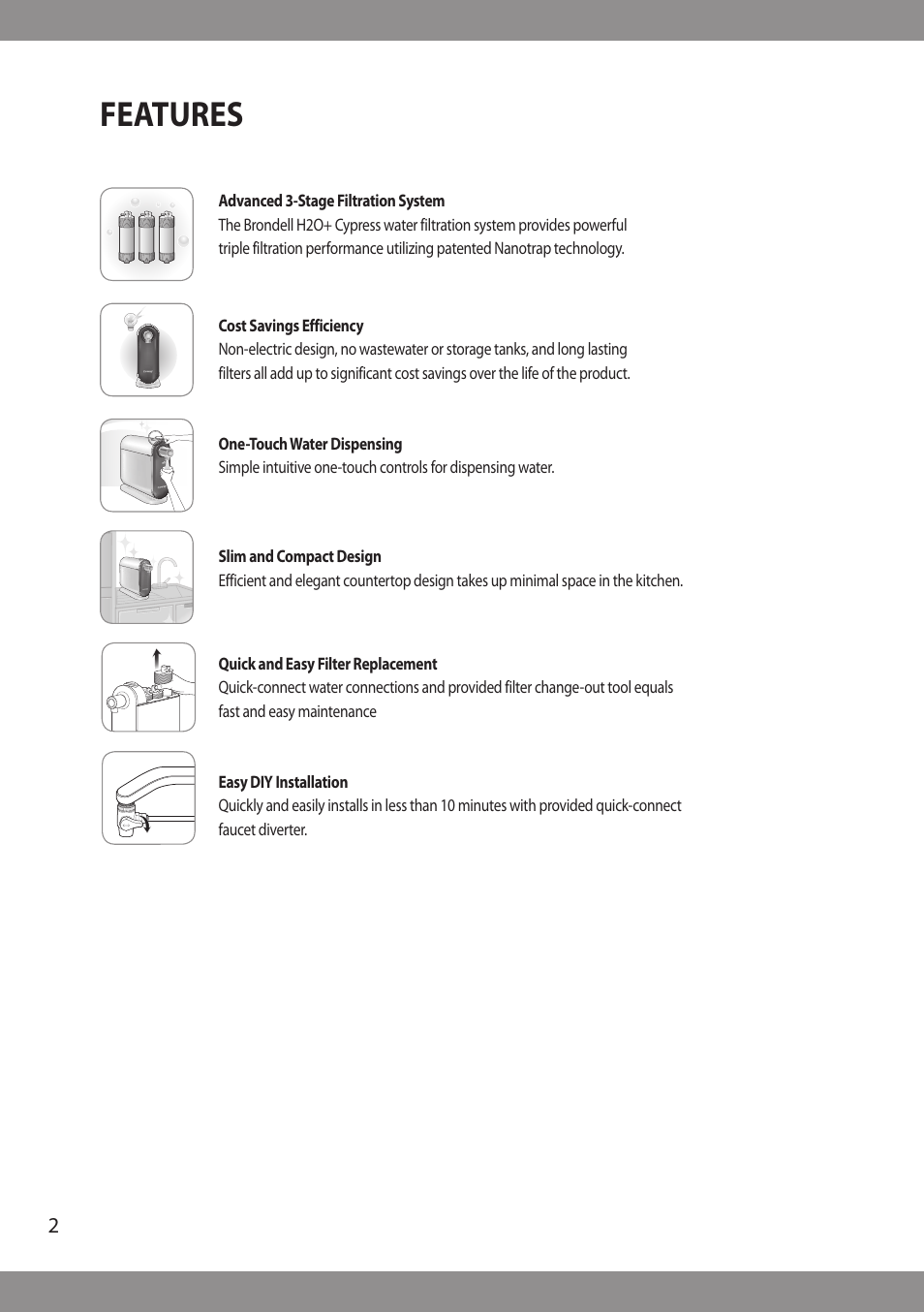 Features | Brondell H2O+ Cypress H630 Water Filtration System User Manual | Page 4 / 60