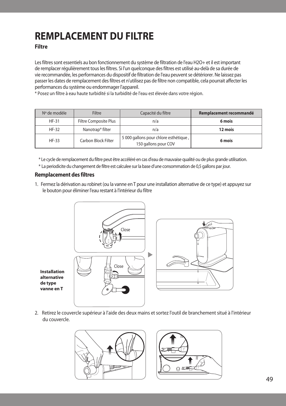 Remplacement du filtre | Brondell H2O+ Cypress H630 Water Filtration System User Manual | Page 51 / 60