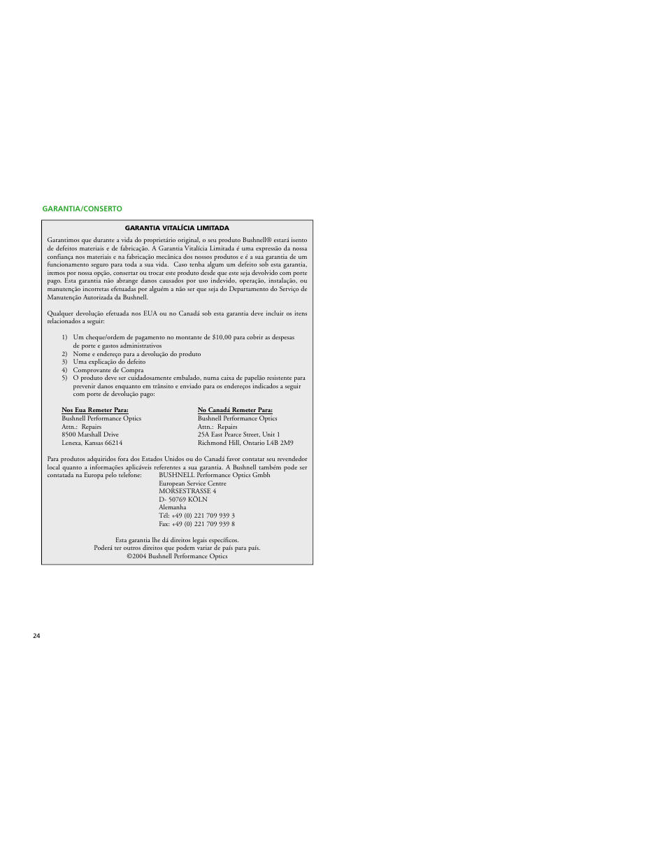 Bushnell PROWLER 26-2024W User Manual | Page 14 / 15