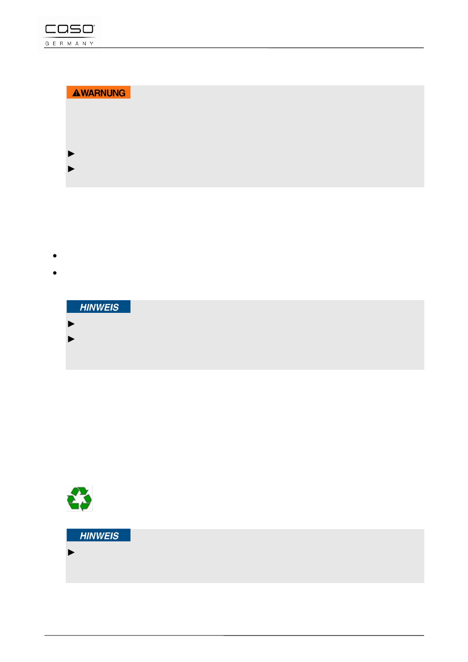 1 instrucciones de seguridad, 2 ámbito de suministro e inspección de transporte, 3 desembalaje | 4 eliminación del embalaje, Advertencia, Nota | CASO Germany PRO 3500 (2365) User Manual | Page 116 / 127