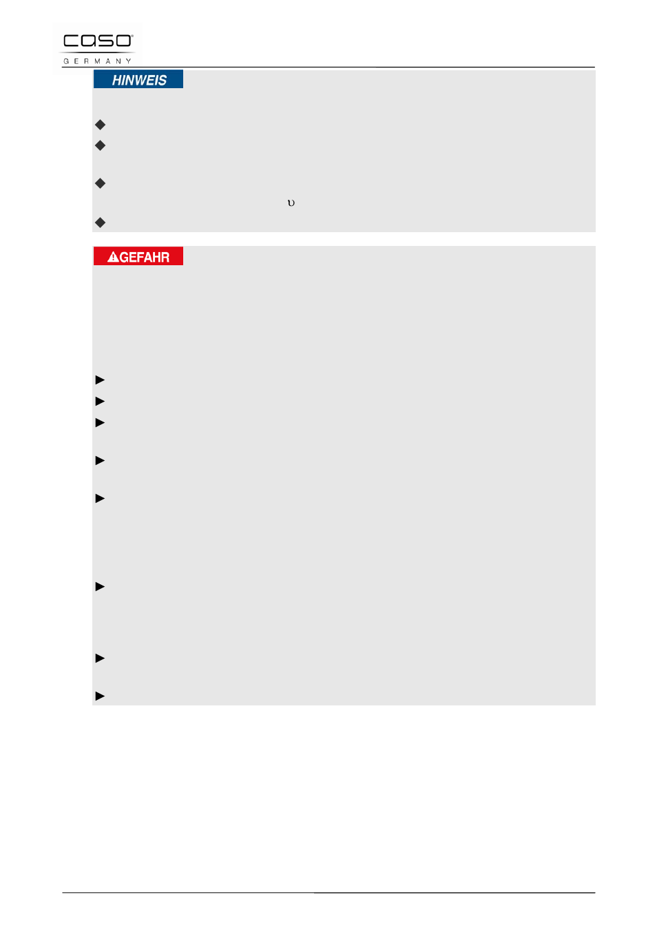 Gevaar | CASO Germany PRO 3500 (2365) User Manual | Page 95 / 127