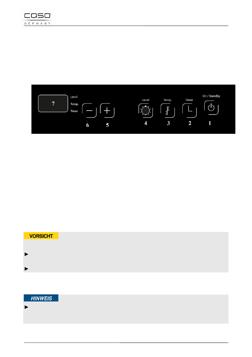 49 estructura y funciones, 1 mandos e indicadores, 1 panel de mando y pantalla de indicación | 2 instrucciones en el equipo, 3 señales acústicas, Precaución | CASO Germany Chef 2000 (2095) User Manual | Page 106 / 113