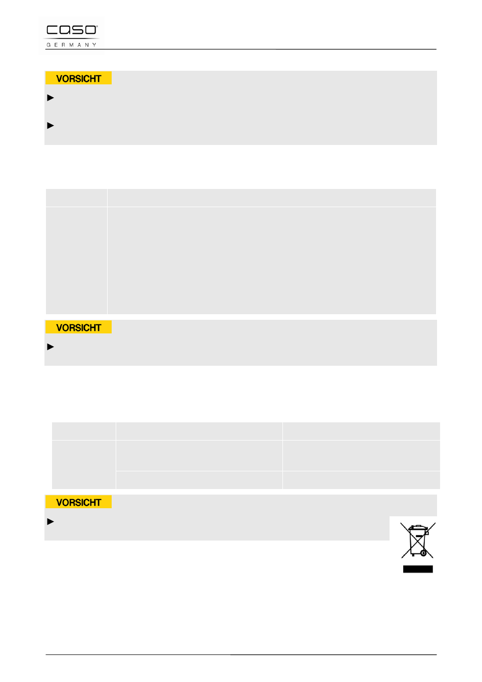 1 instrucciones de seguridad, 2 indicaciones de avería, 3 posibles problemas y solución de problemas | 53 eliminación del aparato usado, Precaución | CASO Germany Chef 2000 (2095) User Manual | Page 112 / 113