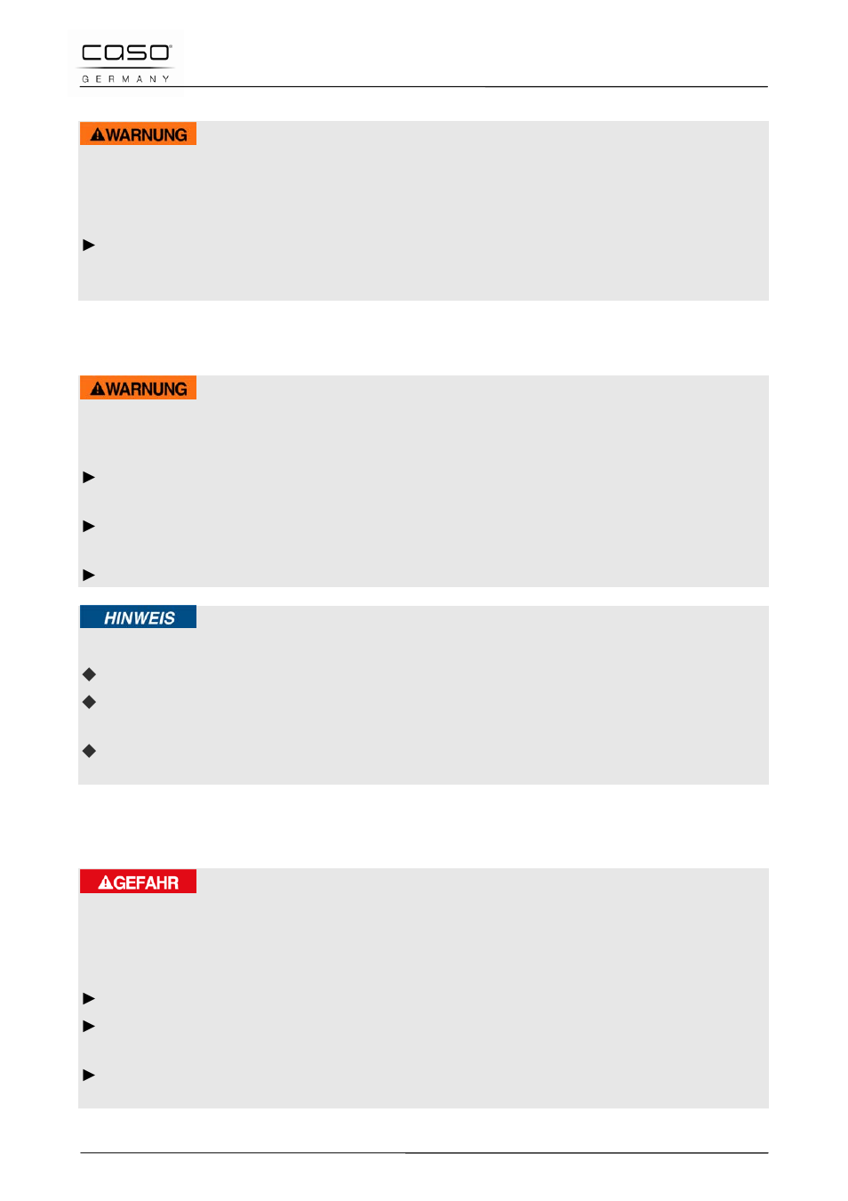 3 danger of explosion, 4 danger of fire, 5 dangers due to electrical power | Warning, Danger | CASO Germany Chef 2000 (2095) User Manual | Page 34 / 113