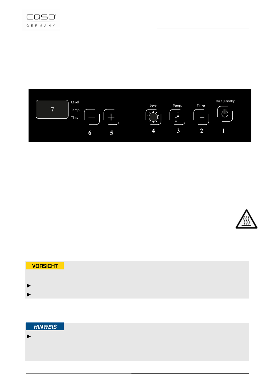 7 design and function, 8 operating elements and displays, 1 operating panel and display | 2 details on the device, 3 signal tones, Attention | CASO Germany Chef 2000 (2095) User Manual | Page 38 / 113