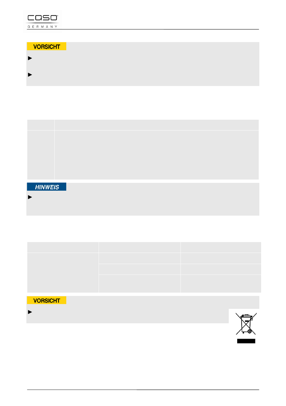 1 indicazioni di sicurezza, 2 visualizzazione malfunzionamenti, 3 cause dei malfunzionamenti e soluzioni | 33 smaltimento dell’apparecchio obsoleto, Attenzione | CASO Germany Chef 2000 (2095) User Manual | Page 78 / 113