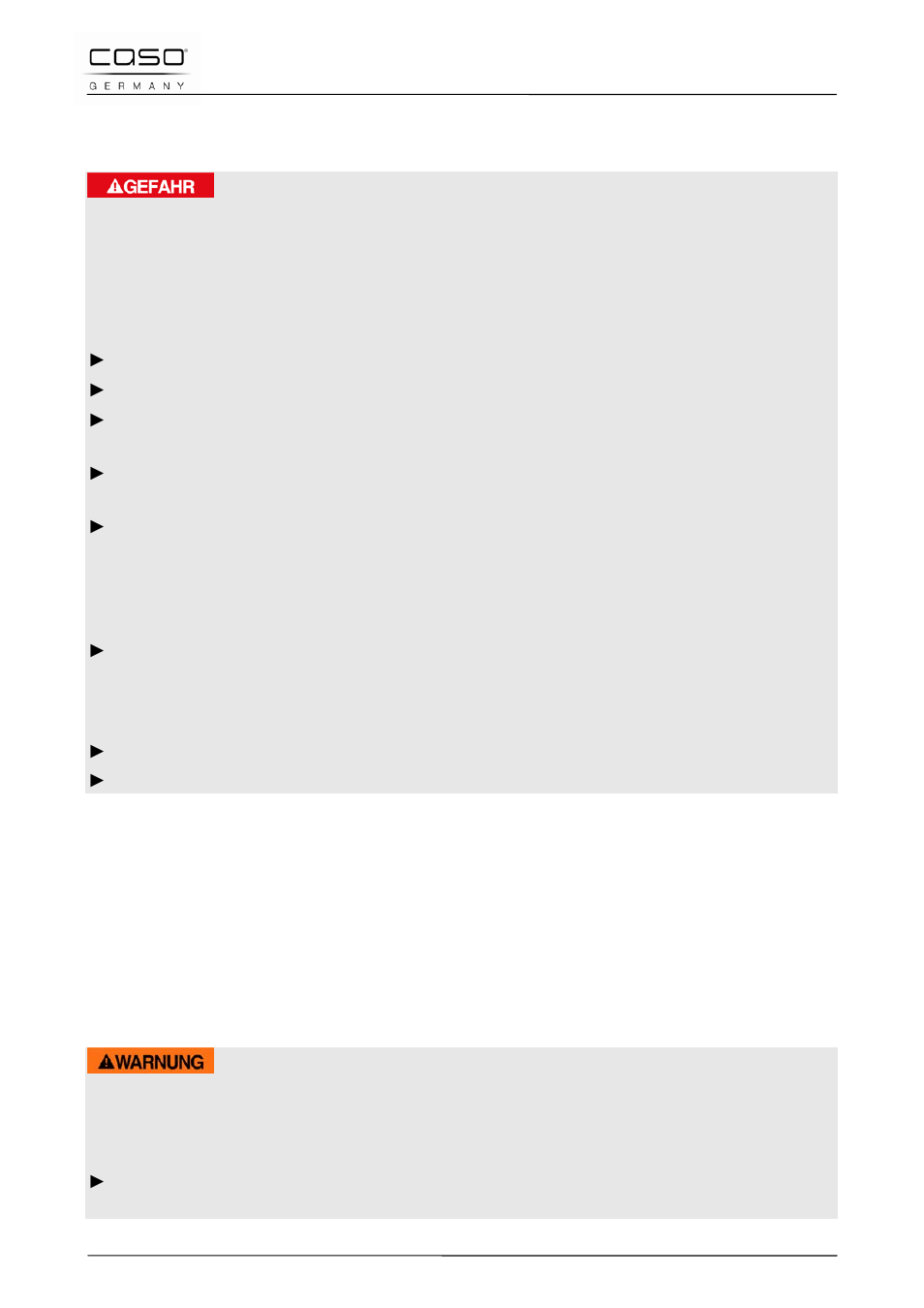 5 gevaar door elektrische stroom, 38 ingebruikname, 1 veiligheidsvoorschriften | Gevaar | CASO Germany Chef 2000 (2095) User Manual | Page 86 / 113
