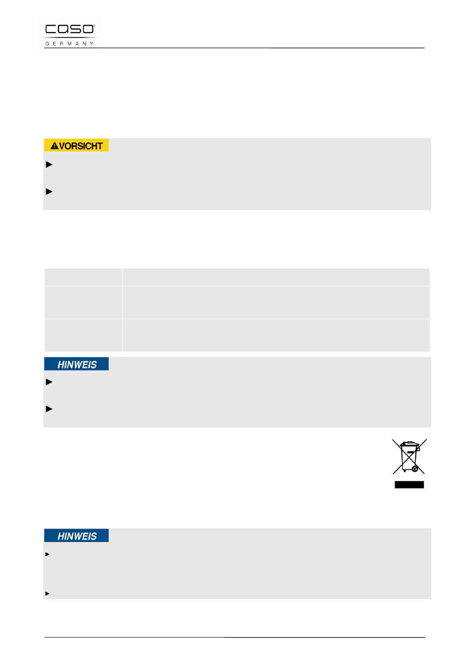 7 störungsbehebung, 1 sicherheitshinweise, 2 störungsanzeigen | 8 entsorgung des altgerätes | CASO Germany PRO Slide 2100 User Manual | Page 27 / 121