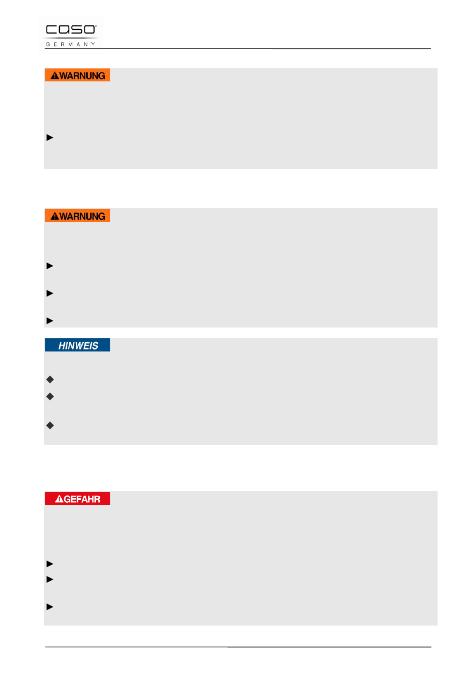 3 danger of explosion, 4 danger of fire, 5 dangers due to electrical power | Warning, Danger | CASO Germany PRO Slide 2100 User Manual | Page 34 / 121