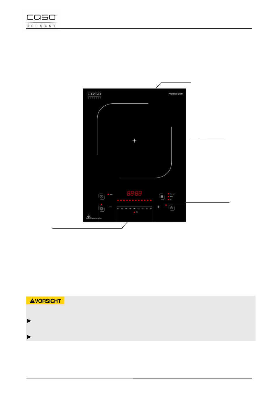 23 structure et fonctionnement, 1 vue d'ensemble, 1 affichages sur l'appareil | Prudence, 1400 watt, Structure et fonctionnement | CASO Germany PRO Slide 2100 User Manual | Page 57 / 121