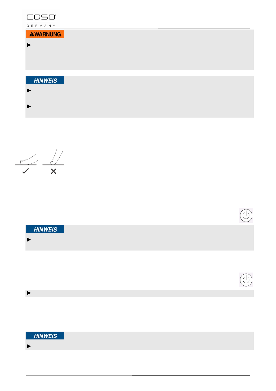 4 fonctionnement de l'appareil, 1 utilisation des touches de commande, 2 arrêt | 3 marche, Attention, Remarque | CASO Germany PRO Slide 2100 User Manual | Page 61 / 121