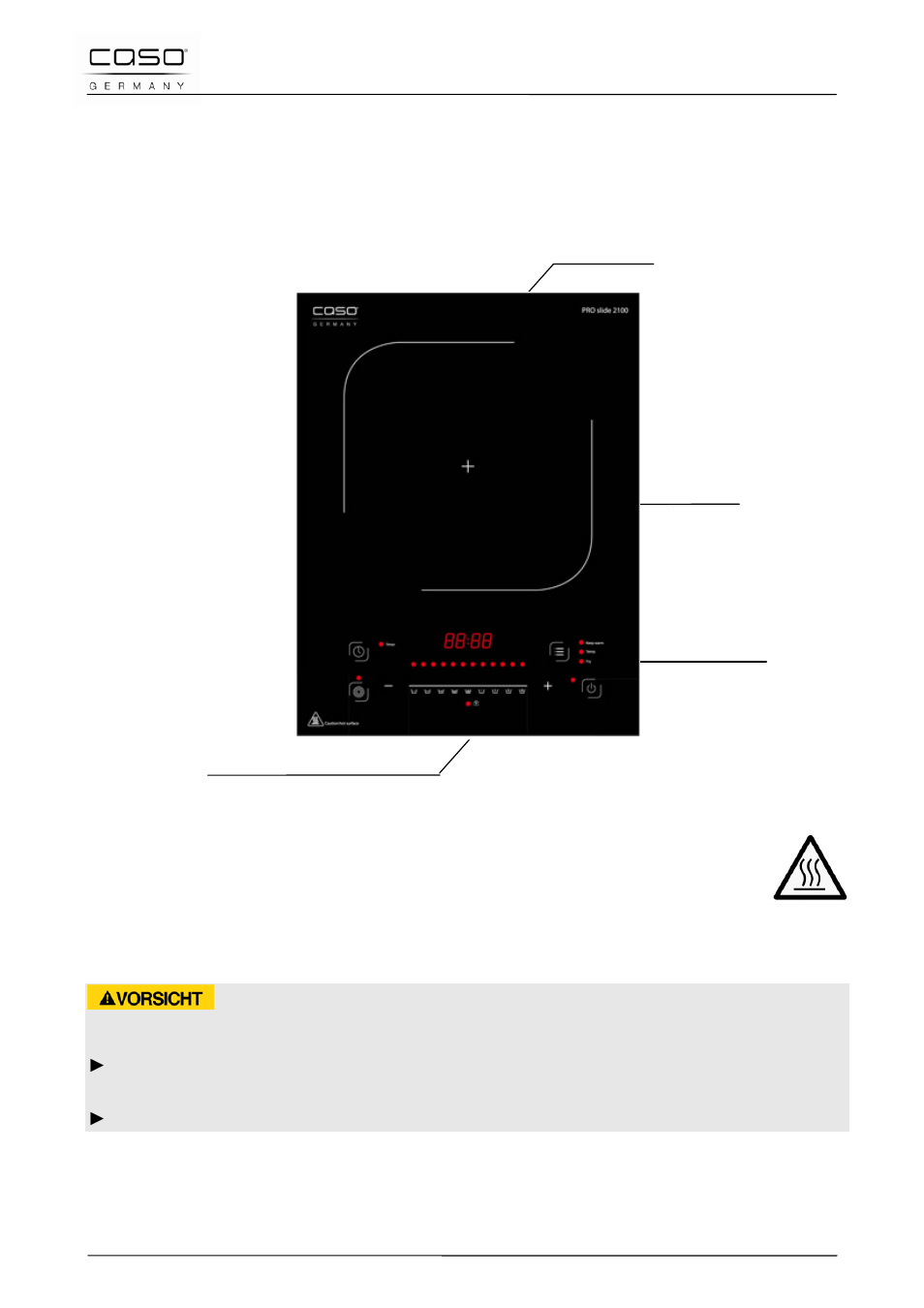 33 costruzione e funzione, 1 panoramica complessiva, 1 avvisi sull'apparecchio | Attentione | CASO Germany PRO Slide 2100 User Manual | Page 77 / 121