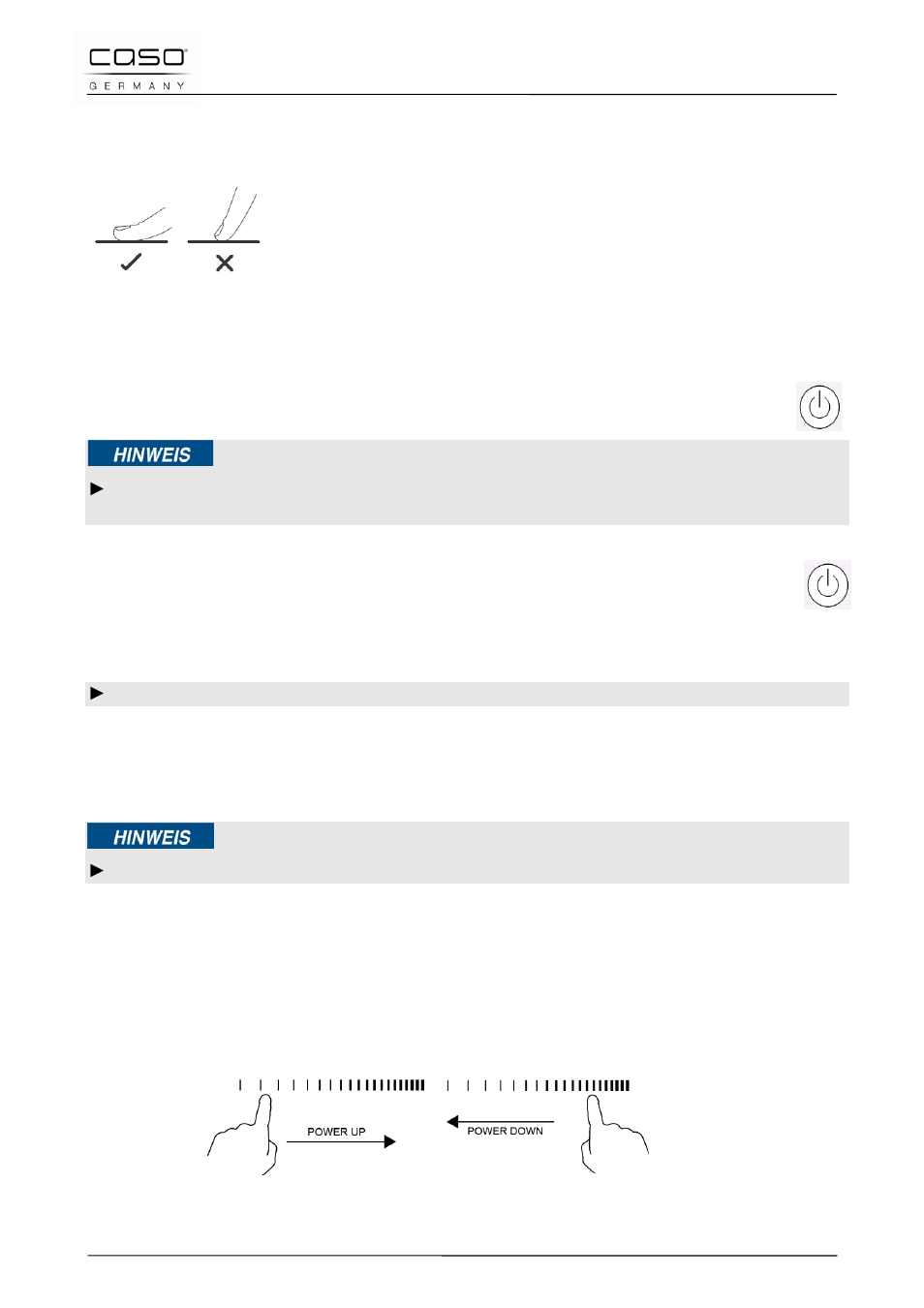 4 funcionamiento del aparato, 1 uso del control táctil, 2 apagar | 3 encendido, 4 potencia, Nota | CASO Germany PRO Slide 2100 User Manual | Page 99 / 121