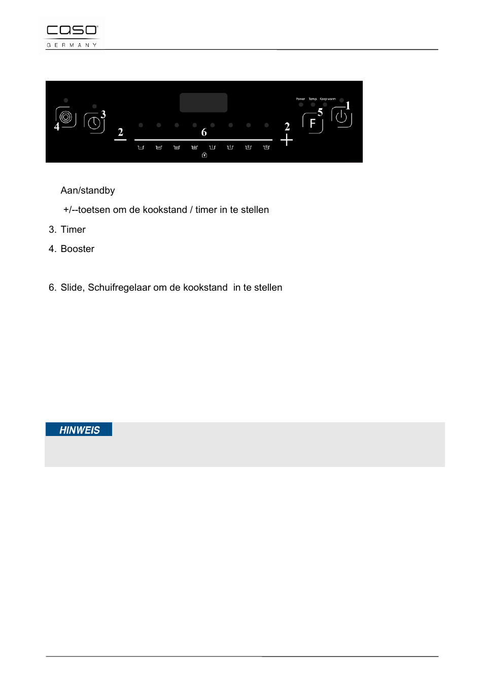2 bedieningspaneel en display, 3 pieptonen, 4 thermische beveiliging bij oververhitting | 5 automatische uitschakeling | CASO Germany INNO Slide 2100 User Manual | Page 117 / 125