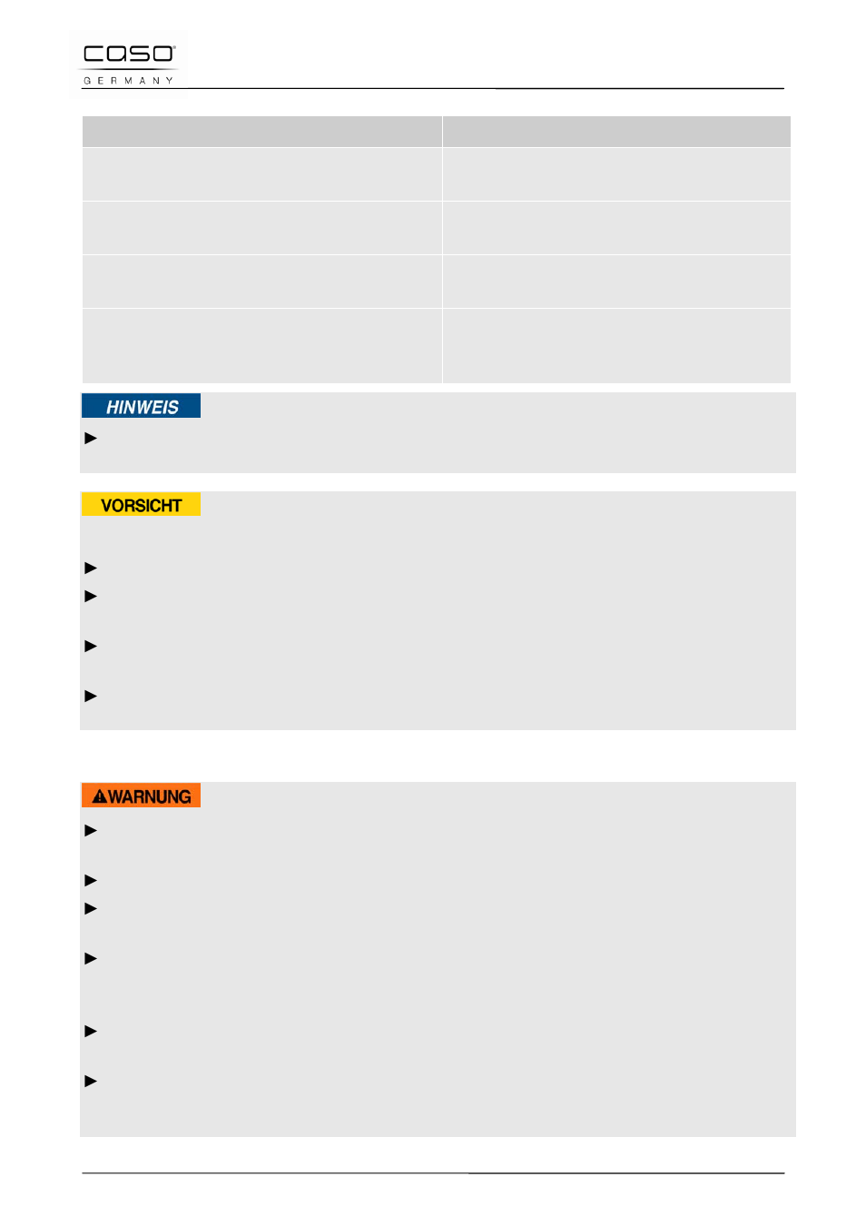 3 veiligheidsvoorschriften, Voorzichtig, Waarschuwing | CASO Germany INNO Slide 2100 User Manual | Page 119 / 125