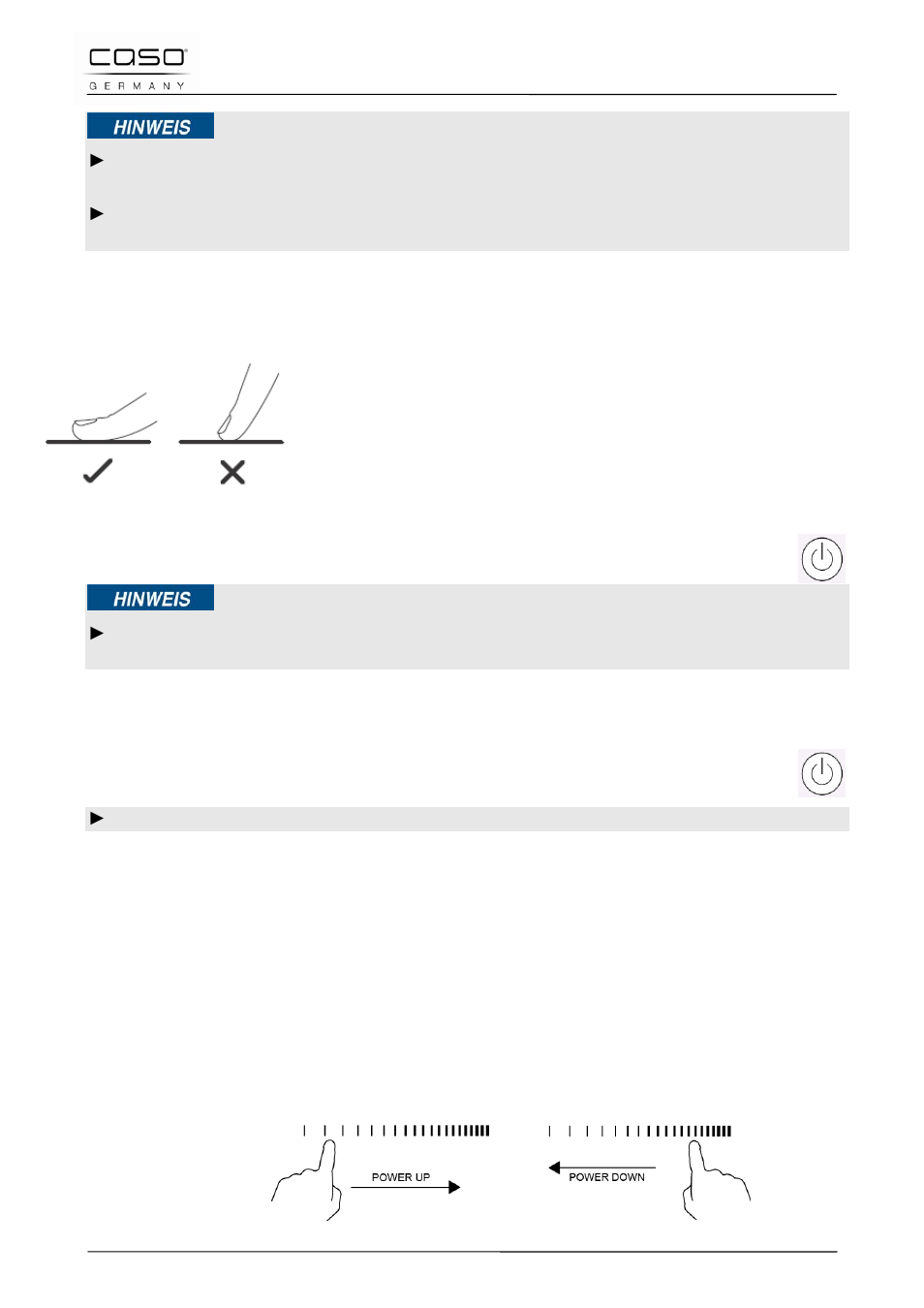 4 betrieb des gerätes, 1 bedienung mit touch controls, 2 ausschalten | 3 einschalten, 5 der einsatz der funktionen, 1 temperaturmodus | CASO Germany INNO Slide 2100 User Manual | Page 24 / 125