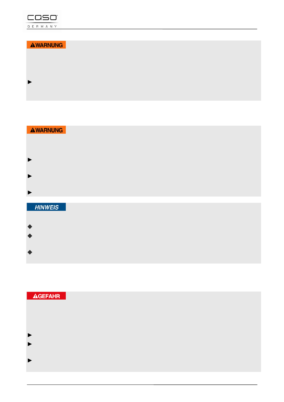 3 danger of explosion, 4 danger of fire, 5 dangers due to electrical power | Warning, Danger | CASO Germany INNO Slide 2100 User Manual | Page 35 / 125