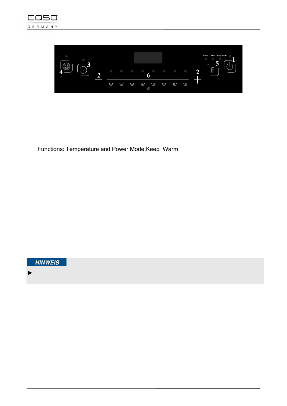 2 operating elements and displays, 1 signal tones, 2 overheating protection facility | 3 automatic shutdown protection | CASO Germany INNO Slide 2100 User Manual | Page 40 / 125