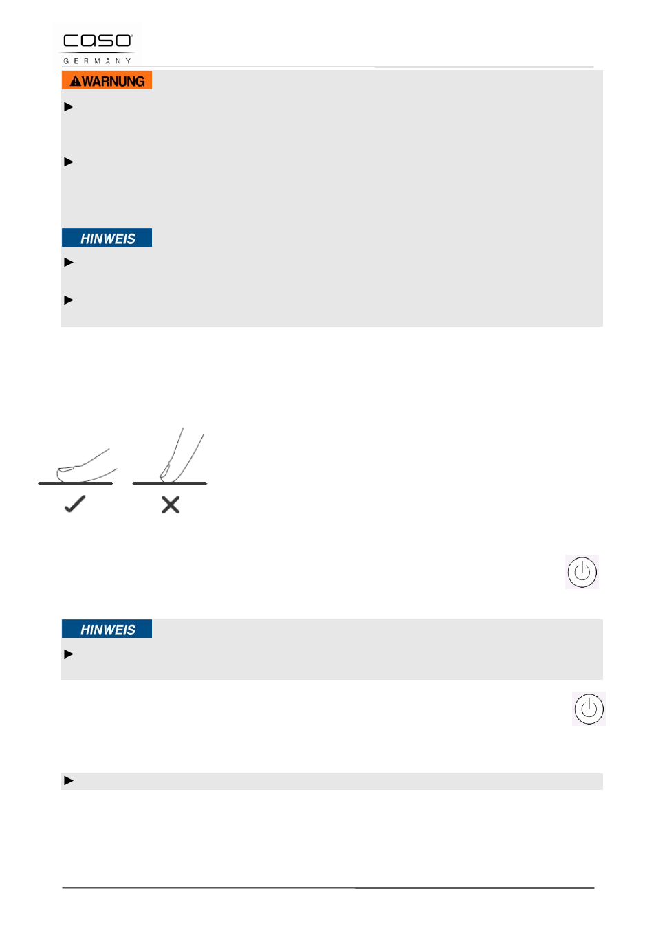 4 fonctionnement de l'appareil, 1 utilisation des touches de commande, 2 arrêt | 3 marche, Attention, Remarque | CASO Germany INNO Slide 2100 User Manual | Page 62 / 125