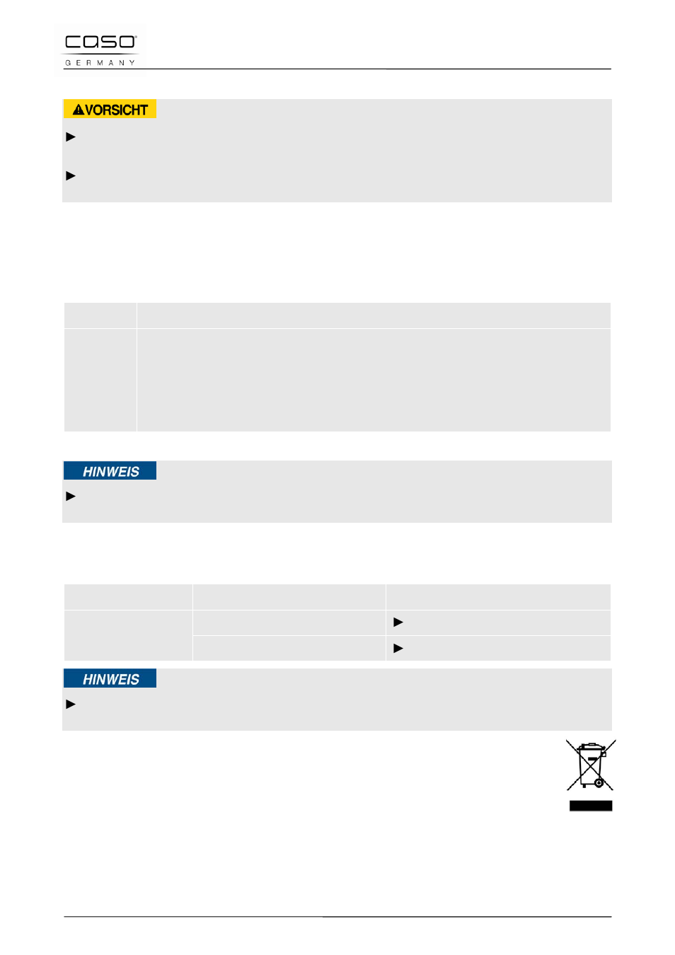 1 safety notices, 2 fault indications, 3 causes and rectification of faults | 16 disposal of the old device, Attention | CASO Germany Vario Power 3400 Magenta (2252) User Manual | Page 44 / 119