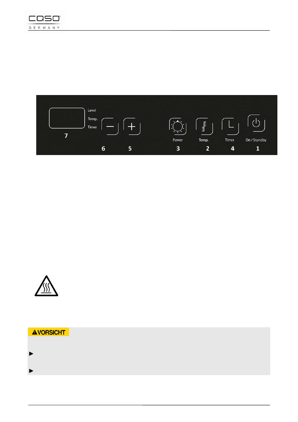 32 costruzione e funzione, 1 comandi e display, 1 pannello comandi | 2 avvisi sull'apparecchio, Attentione | CASO Germany Vario Power 3400 Magenta (2252) User Manual | Page 73 / 119